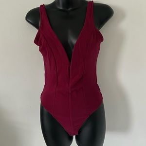 NWOT Dark Red Express low cut thong bodysuit size small